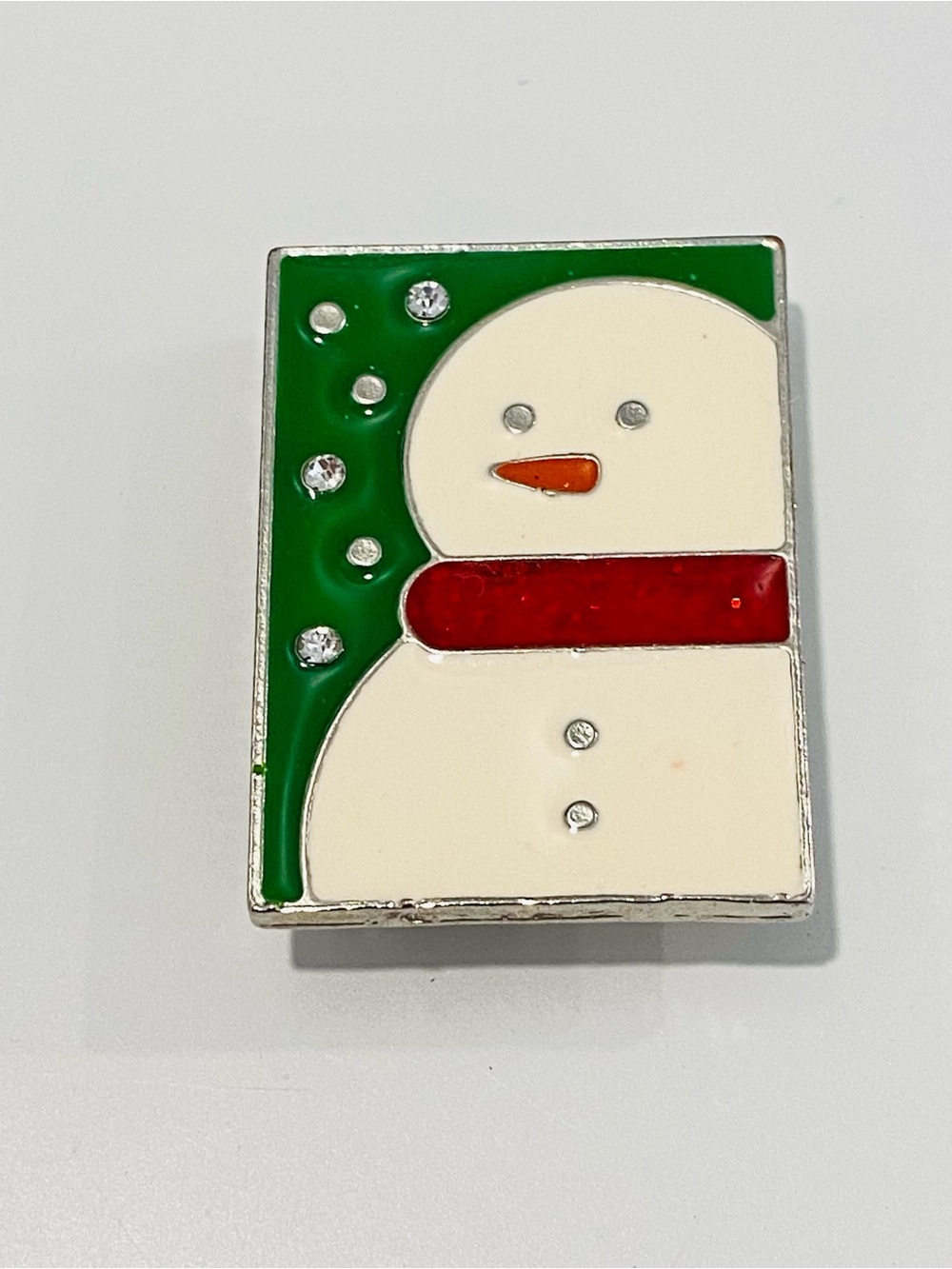 Vintage Enamel Snowman Brooch Pin Pendant Christmas Holiday Jewelry Silver Tone